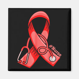 Heart Disease Awareness Nurse Stethoscope Red Ribb Magnet
