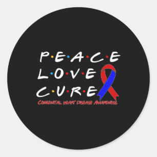 Heart Disease Awareness Peace Love Cure Classic Round Sticker
