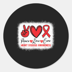 Heart Disease Awareness Peace Love Cure Go Red Hea Classic Round Sticker