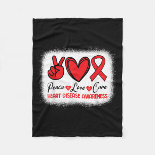 Heart Disease Awareness Peace Love Cure Go Red Hea Fleece Blanket