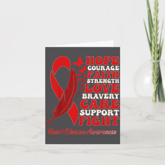 Heart Disease Awareness Red Butterflies Ribbon Sup Card (Front)