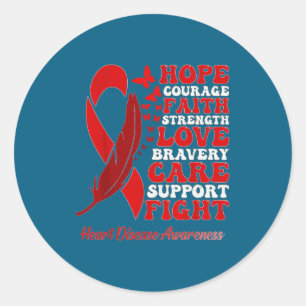 Heart Disease Awareness Red Butterflies Ribbon Sup Classic Round Sticker