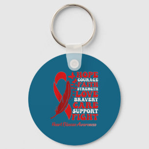 Heart Disease Awareness Red Butterflies Ribbon Sup Key Ring