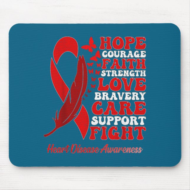 Heart Disease Awareness Red Butterflies Ribbon Sup Mouse Pad (Front)