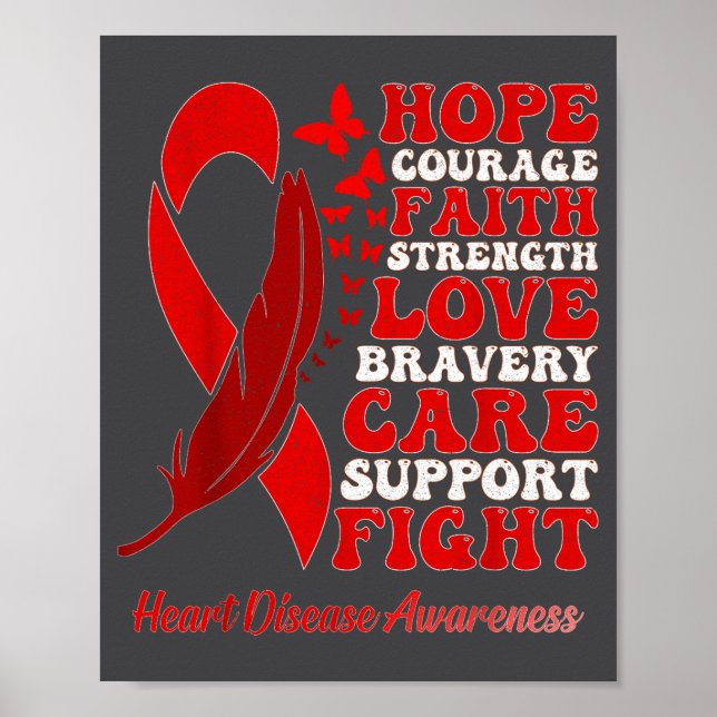 Heart Disease Awareness Red Butterflies Ribbon Sup Poster (Front)