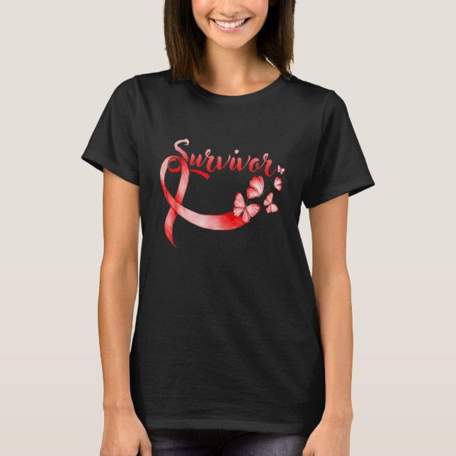 Heart Disease Awareness Red Butterflies Ribbon Sur T-Shirt (Front)