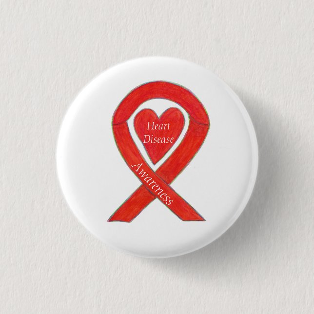 Heart Disease Awareness Red Heart Ribbon Pin (Front)