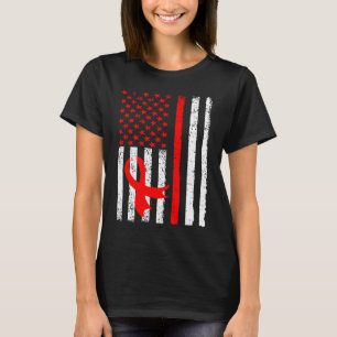 Heart Disease Awareness Red Ribbon American Flag U T-Shirt