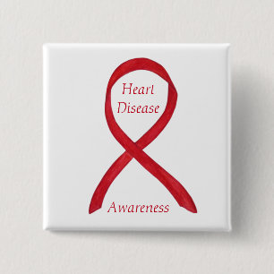 Heart Disease Awareness Red Ribbon Custom Pin