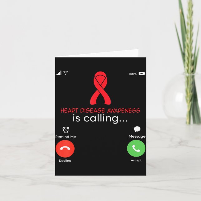 Heart Disease Awareness Red Ribbon Heart Attack Su Card (Front)