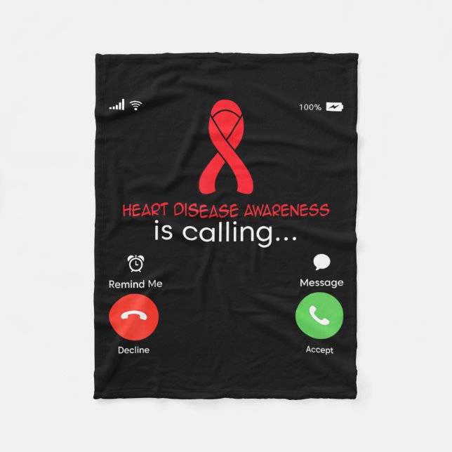 Heart Disease Awareness Red Ribbon Heart Attack Su Fleece Blanket (Front)