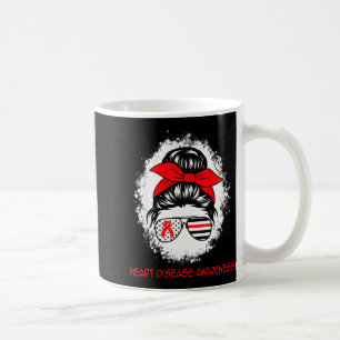 Heart Disease Awareness Red Ribbon Heart Messy Bun Coffee Mug