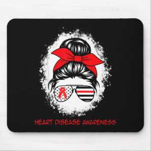 Heart Disease Awareness Red Ribbon Heart Messy Bun Mouse Pad