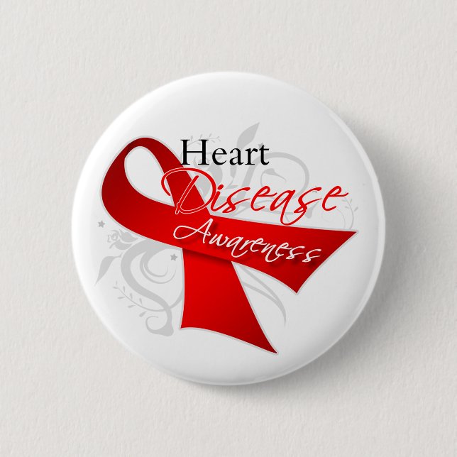 Heart Disease Awareness Ribbon 6 Cm Round Badge (Front)