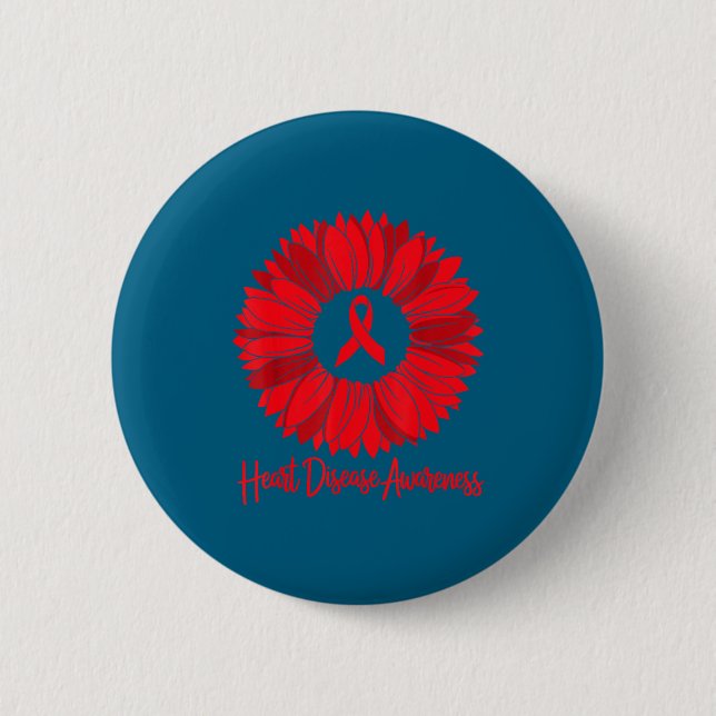 Heart Disease Awareness Sunflower Go Red Women Hea 6 Cm Round Badge (Front)