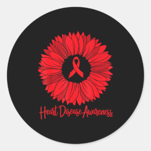 Heart Disease Awareness Sunflower Go Red Women Hea Classic Round Sticker