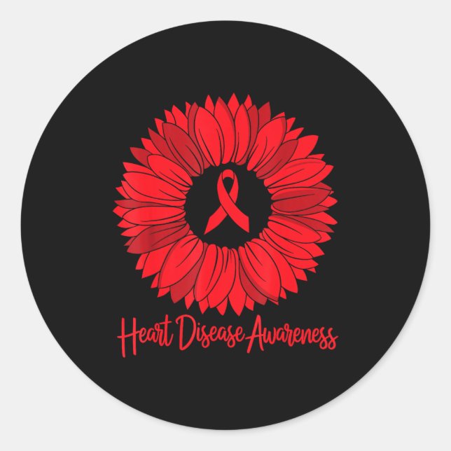 Heart Disease Awareness Sunflower Go Red Women Hea Classic Round Sticker (Front)