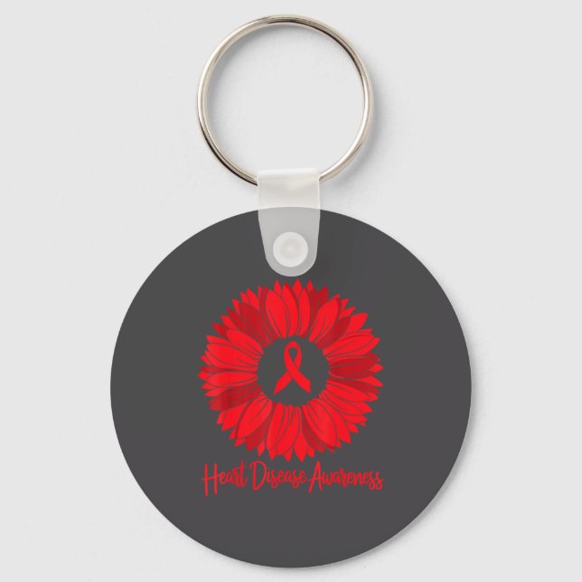 Heart Disease Awareness Sunflower Go Red Women Hea Key Ring (Front)