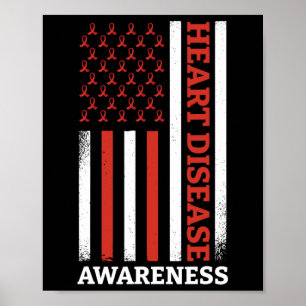 Heart Disease Awareness Usa Flag Heart Warrior  Poster