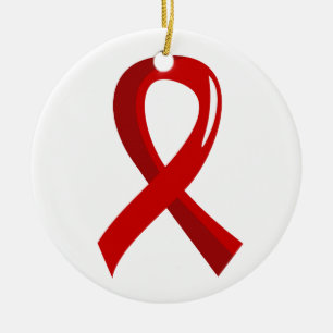 Heart Disease Red Ribbon 3 Ceramic Tree Decoration