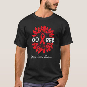 Heart Disease Sunflower Go Red Heart Disease Aware T-Shirt