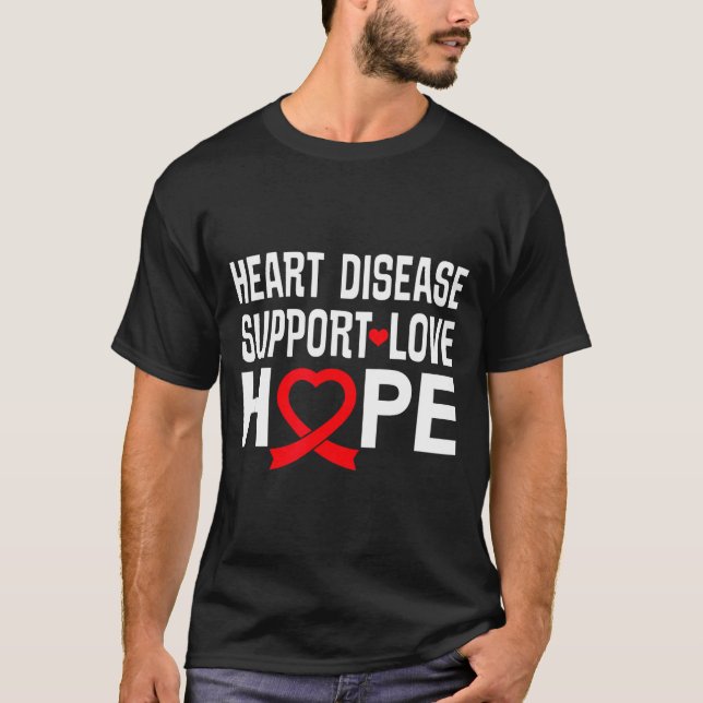 Heart Disease Suprt Love Hope Red Ribbon  T-Shirt (Front)