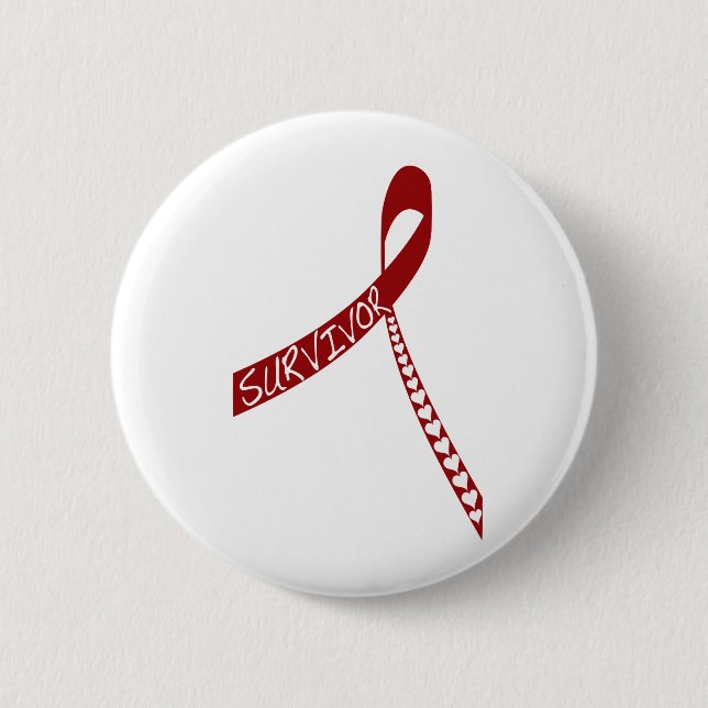 heart disease survivor red ribbon 6 cm round badge (Front)