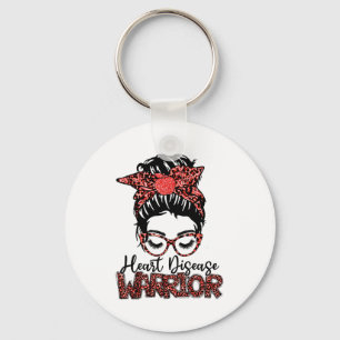 Heart Disease Warrior Red Ribbon Messy Hair Bun Te Key Ring