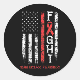 Heart Disease Warrior Us Flag Classic Round Sticker
