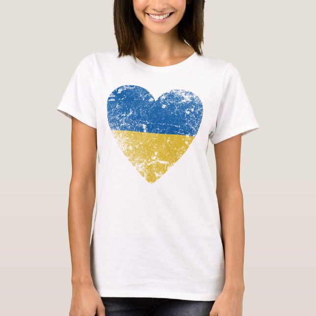 Heart Distressed Ukraine Flag, Country Pride T-Shirt (Front)