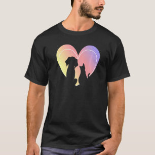 Heart Dog And Cat Silhouette Cute Heart Animals 1 T-Shirt