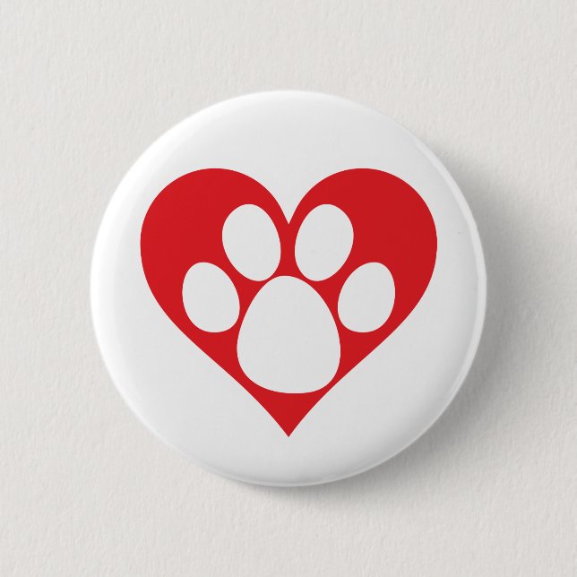 Heart Dog Paw 6 Cm Round Badge (Front)