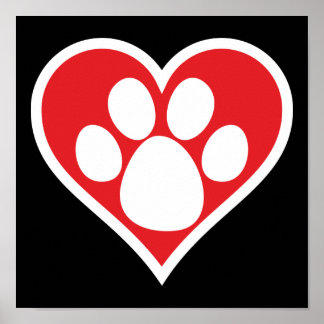 Heart Dog Paw (Dark) Poster