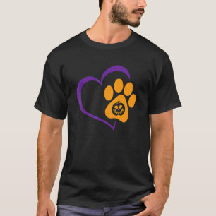 Heart Dog Paw Print Lazy Halloween Costume Pumpkin T-Shirt