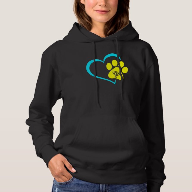 Heart Dog Paw Print Menorah Hanukkah Chanukah Jewi Hoodie (Front)