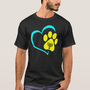 Heart Dog Paw Print Menorah Hanukkah Chanukah Jewi T-Shirt
