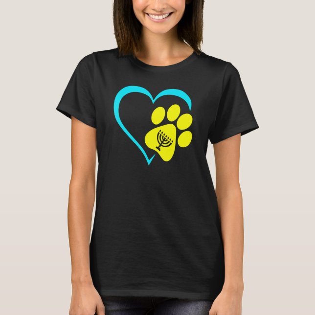 Heart Dog Paw Print Menorah Hanukkah Chanukah Jewi T-Shirt (Front)