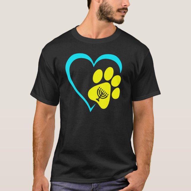 Heart Dog Paw Print Menorah Hanukkah Chanukah Jewi T-Shirt (Front)