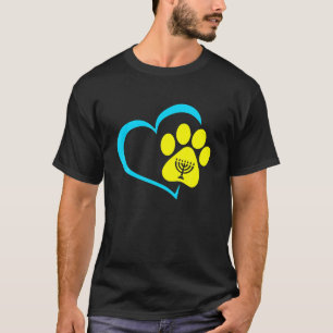 Heart Dog Paw Print Menorah Hanukkah Chanukah T-Shirt
