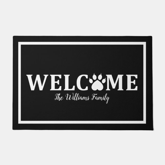Heart Dog Paw Print - WELCOME- Personalised Doormat (Front)
