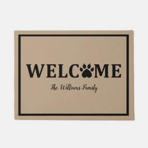 Heart Dog Paw Print - WELCOME- Personalised Doormat