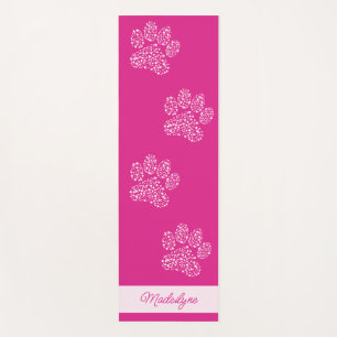 Heart dog paw prints Personalised Hot Pink  Yoga Mat