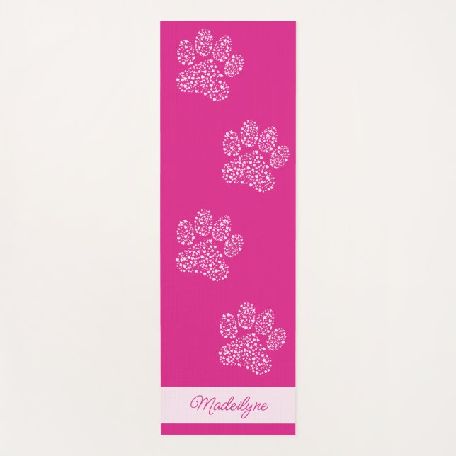Heart dog paw prints Personalised Hot Pink  Yoga Mat (Front)