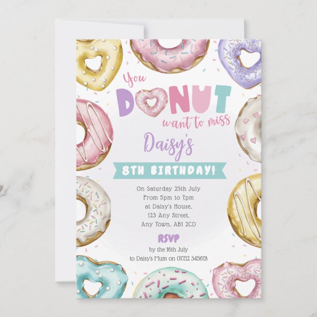 Heart Donut Birthday Invite You Donut Want To Miss (Front)