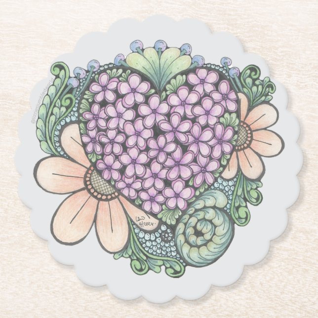 Heart doodle art coaster (Front)