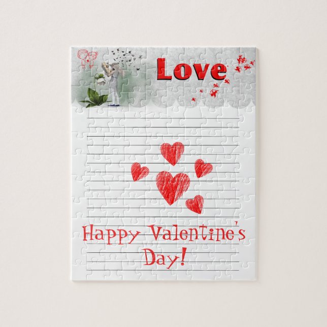 Heart Doodle on Note Pad Valentine's Day Card Jigsaw Puzzle (Vertical)