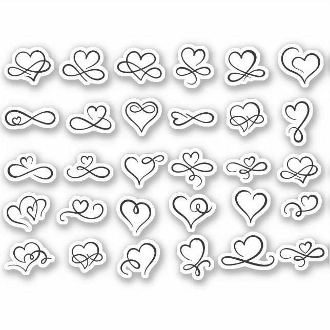 Heart Doodles Aesthetic Scrapbook Craft Stickers (Front)