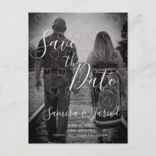 Heart Doodles Pink Hand Drawn Save the Date  Postcard