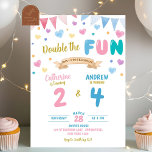 Heart Double Celebration Boy Girl Joint Birthday Invitation<br><div class="desc">Double Celebration Boy and Girl Birthday Party Invitation,  Balloon Kids Birthday Invitation,  Colorfull Balloon Kids Birthday Party,  Double the Fun Kids Birthday,  Joint Sibling Birthday Invitation</div>