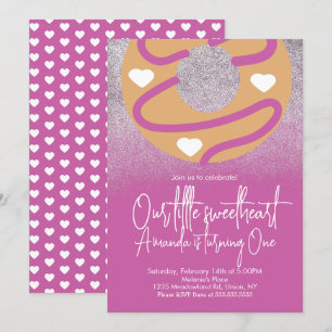 Heart Doughnuts Faux Glitter Valentines Day Invitation